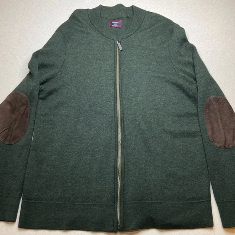 UNTUCKit Reynoso 100% Merino Wool‎ Full Zip Sweater XL Elbow Patch Green NWOT